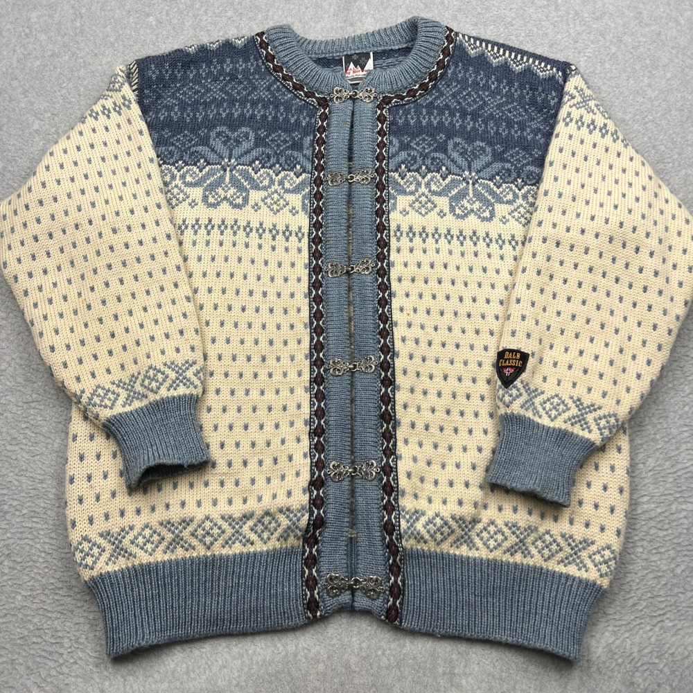 Dale of Norway Cardigan Sweater Adult Large Blue Snowflake Nordic Clasp Wool